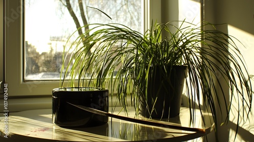 Inkwell Sprout: A quill rests beside the plant. Ink stains hint at unwritten stories. 
