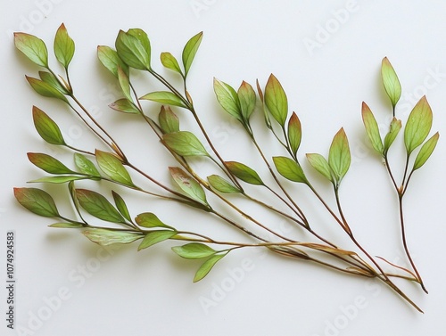 Halophila decipiens features delicate lance shaped leaves pale green showcasing their fine structures clean white background enhanced visibility and focus. photo