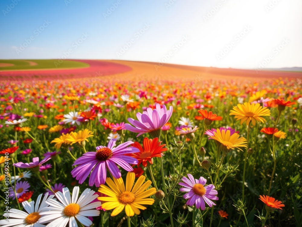 Vibrant and colorful cosmos flower field under the bright sunlight, outdoors, nature, colorful Vibrant and colorful cosmos flower field under the bright sunlight, outdoors, nature, colorful