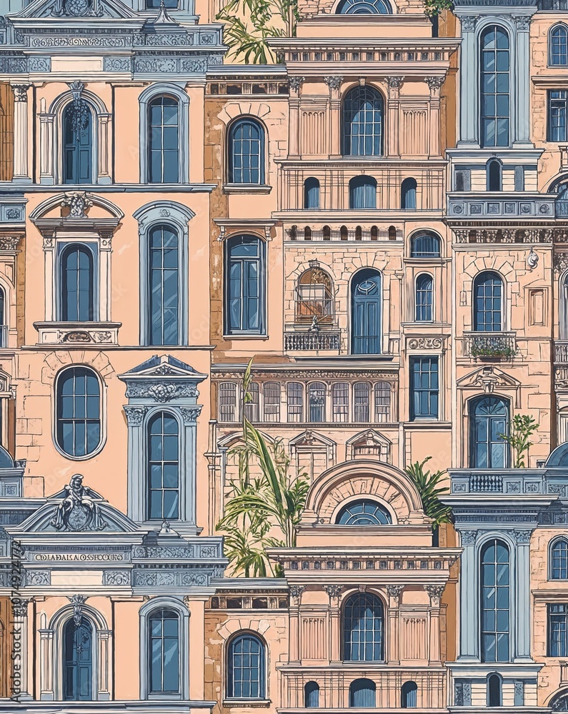 Fototapeta premium Detailed architectural in illustration background