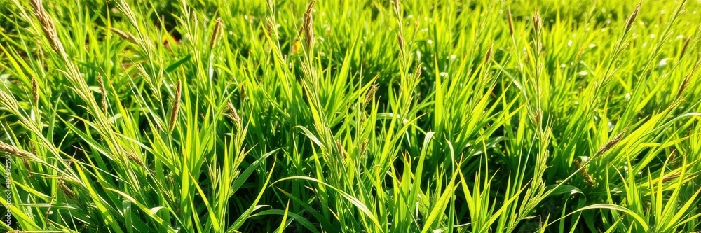 Vibrant green grass blades swaying in the sunlight of a spring day, day, sunny, fresh Vibrant green grass blades swaying in the sunlight of a spring day, day, sunny, fresh