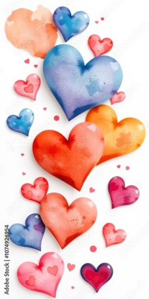 Obraz premium Watercolor and acrylic hearts isolated on white background, vibrant, isolated