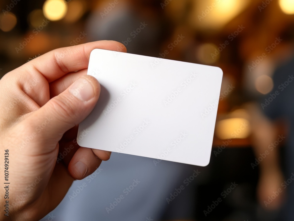 Hand Holding a Blank Card in a Blurry Background Hand Holding a Blank Card in a Blurry Background
