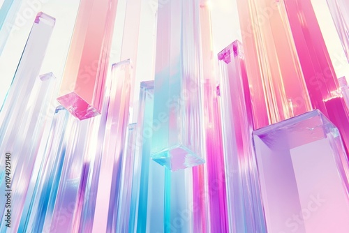 Abstract Prismatic Symphony: A mesmerizing array of vibrant, iridescent glass prisms create a dazzling display of light and color. photo