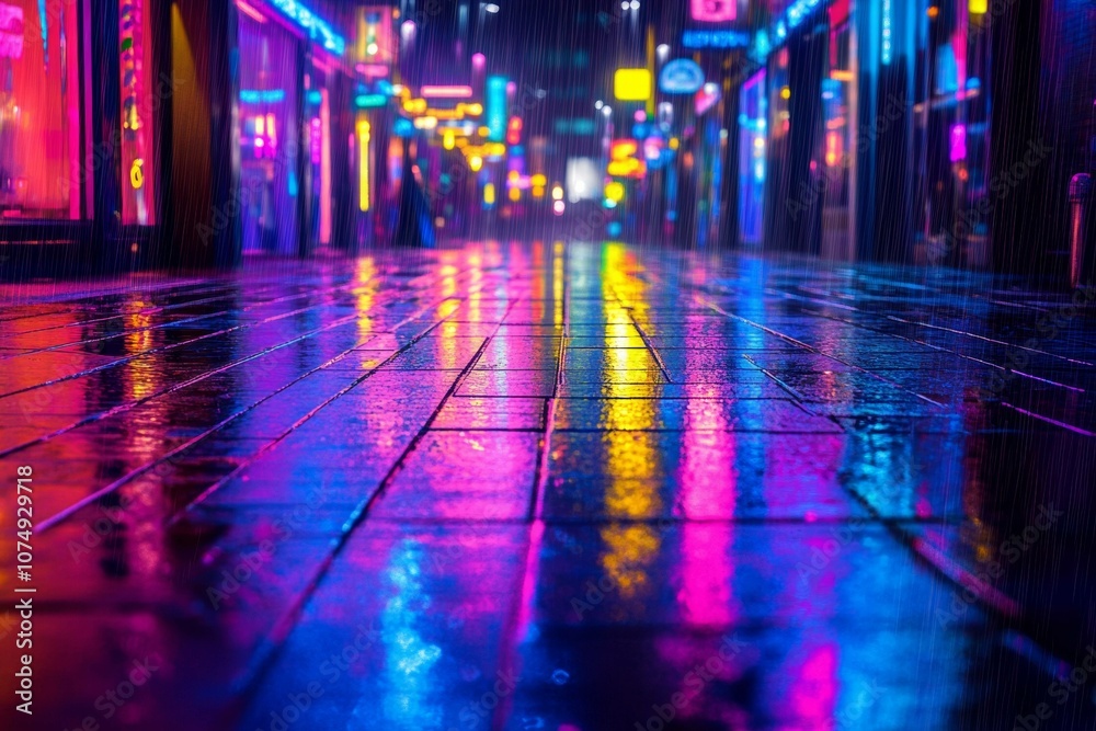 Neon Nightscape: A mesmerizing glimpse of a rain-soaked city street bathed in the vibrant glow of neon signs, reflecting in the glistening pavement. The city pulses with energy. Neon Nightscape: A mesmerizing glimpse of a rain-soaked city street bathed in the vibrant glow of neon signs, reflecting in the glistening pavement. The city pulses with energy.