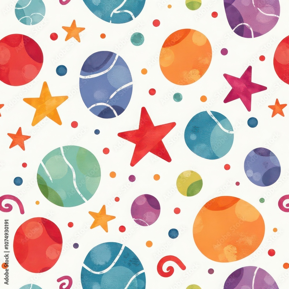 Seamless pattern with watercolor circles and stars Seamless pattern with watercolor circles and stars