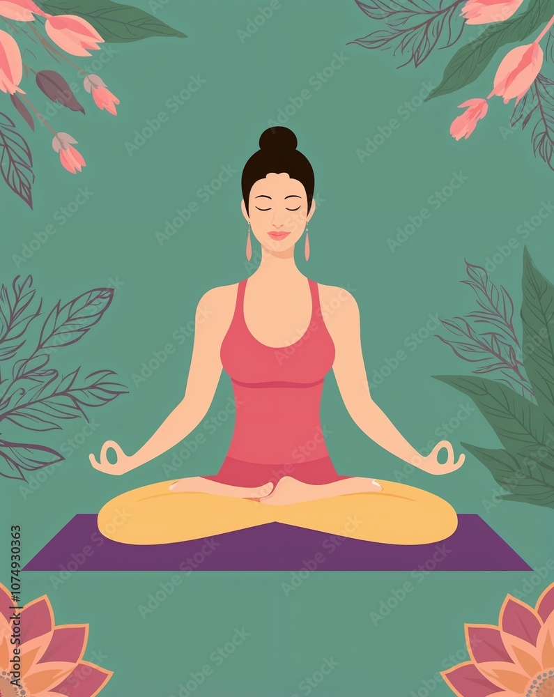 Serene yoga setting in illustration background Serene yoga setting in illustration background