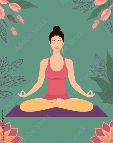 Serene yoga setting in illustration background