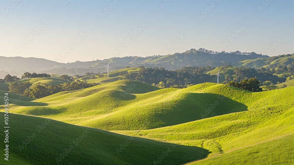 Obraz premium Embracing Change: Tranquil Landscape with Wind Turbine Signifying Transition to Renewable Energy Solutions