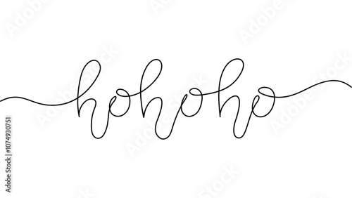 hohoho lettering in line art style, black continuous line isolated on white background, hand drawn design element for greeting cards, background, banner, invitation, poster, decoration