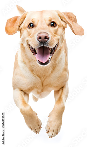 Dog running towards the camera isolated on white background 