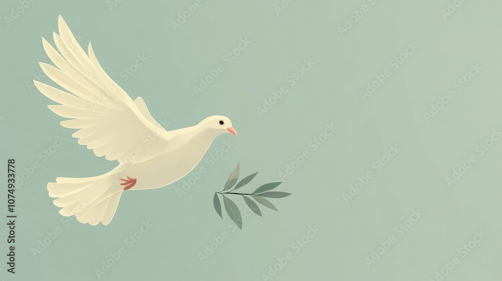 Obraz premium White dove with olive branch, symbol of peace.