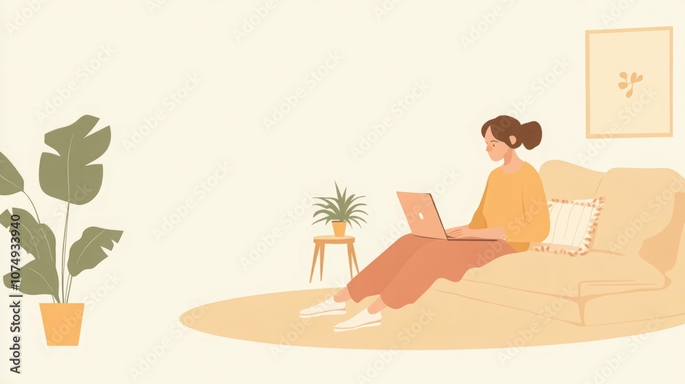 Obraz premium Woman working on laptop on couch