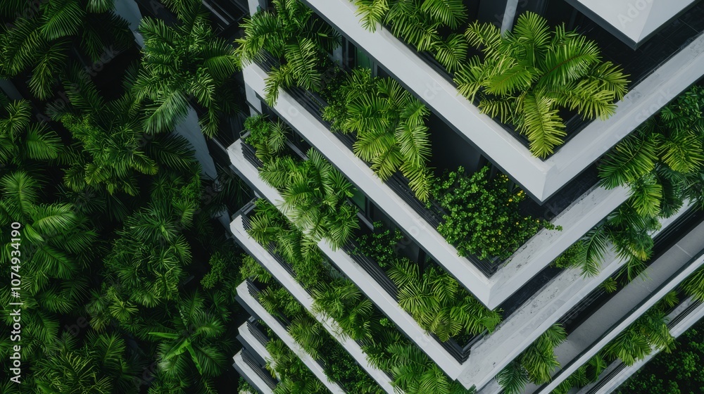 Fototapeta premium Green Building Facade with Palm Trees.
