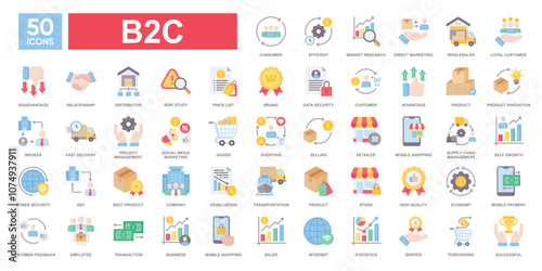 B2C icon collection set.Simple line vector