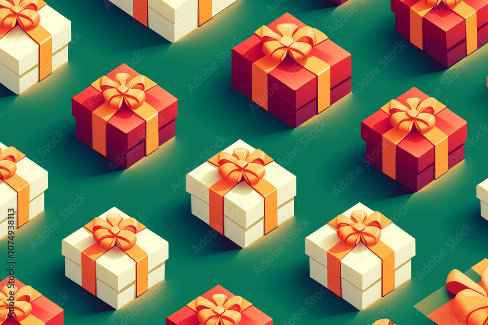 Bright gift boxes on green Bright gift boxes on green