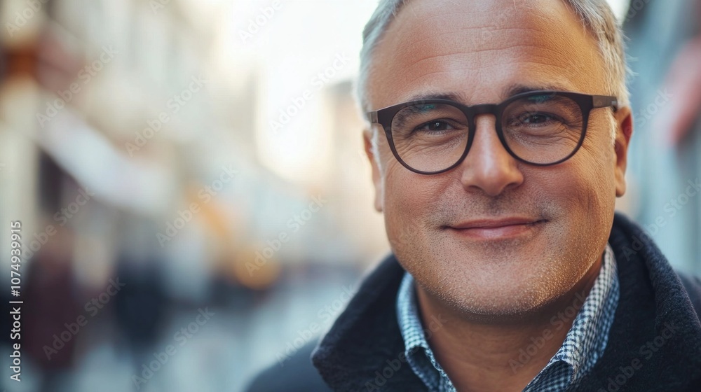 A man wearing glasses is smiling and looking at the camera A man wearing glasses is smiling and looking at the camera