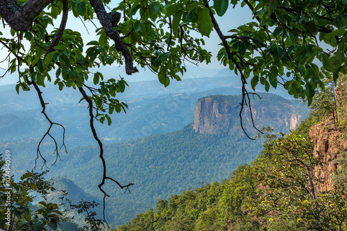 Beautiful view of satpura mountain range, View from Chouragarh Lord Shiva temple, Pachmarhi, Madhya Pradesh, India. photo