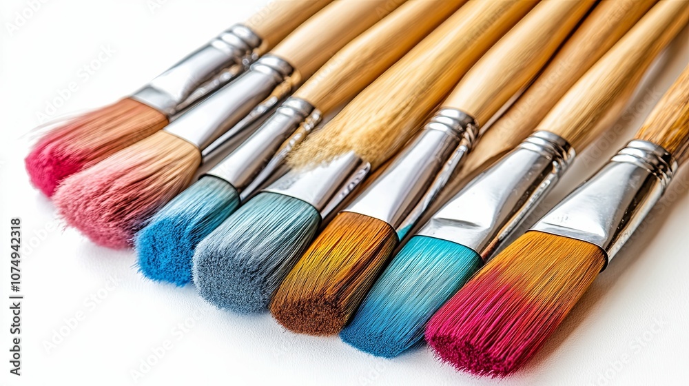 A Collection of Paintbrushes with Colored Bristles A Collection of Paintbrushes with Colored Bristles