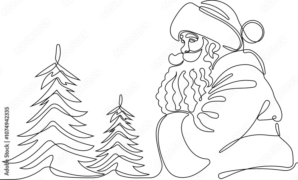 One continuous line drawing Santa Claus on reindeer and sled. concept for Christmas and New Year. vector illustration. Vector illustration One continuous line drawing Santa Claus on reindeer and sled. concept for Christmas and New Year. vector illustration. Vector illustration