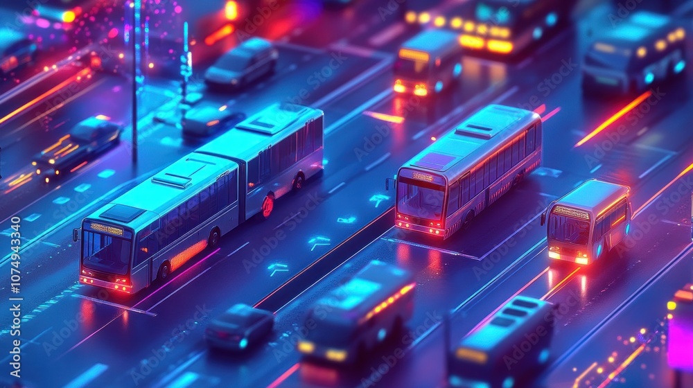 Futuristic Cityscape with Buses Futuristic Cityscape with Buses