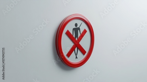 No diving 3D prohibition sign with crossed-out diving icon, isolated on a clean white background photo