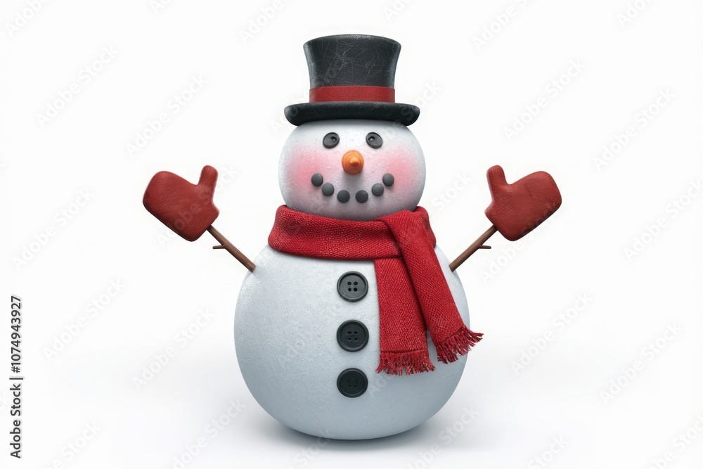 A cheerful snowman wearing a red scarf and mittens. A cheerful snowman wearing a red scarf and mittens.