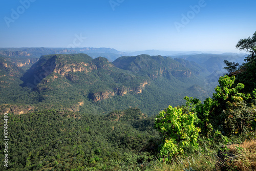 Beautiful view of satpura mountain range, View from Chouragarh Lord Shiva temple, Pachmarhi, Madhya Pradesh, India. photo