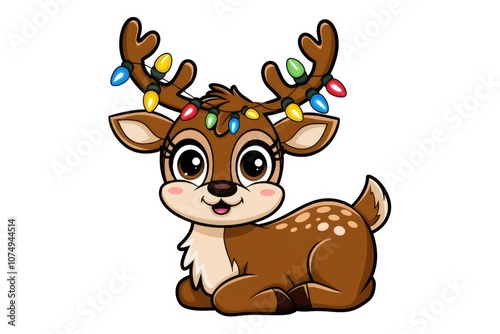 Wallpaper Mural Cute cartoon reindeer with Christmas lights on its antlers. Torontodigital.ca