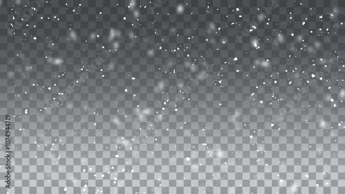 Winter snowflakes on a transparent background. Snow flakes, snow background. Heavy snowfall, snowflakes in different shapes and forms.