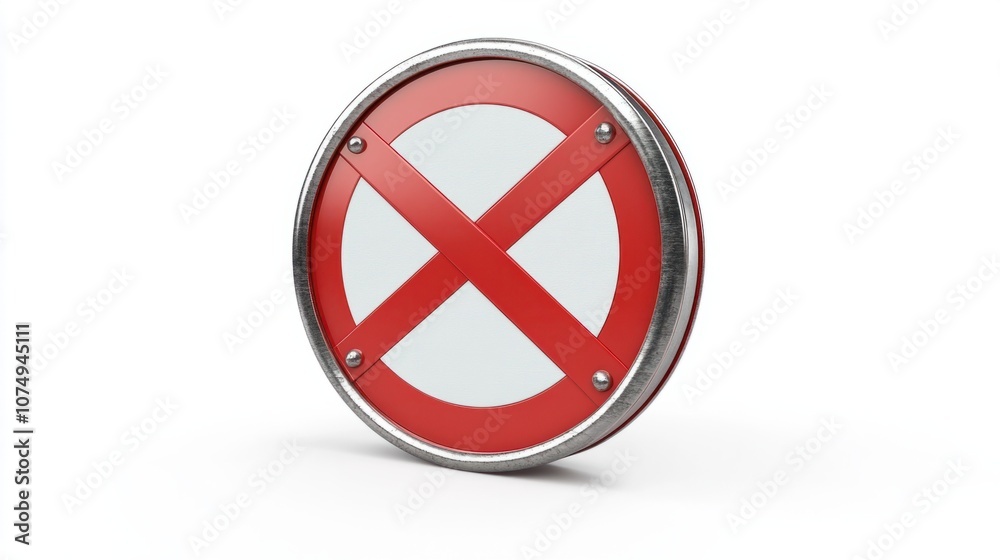 No honking 3D prohibition sign with crossed-out horn, isolated on white, symbolizing silence