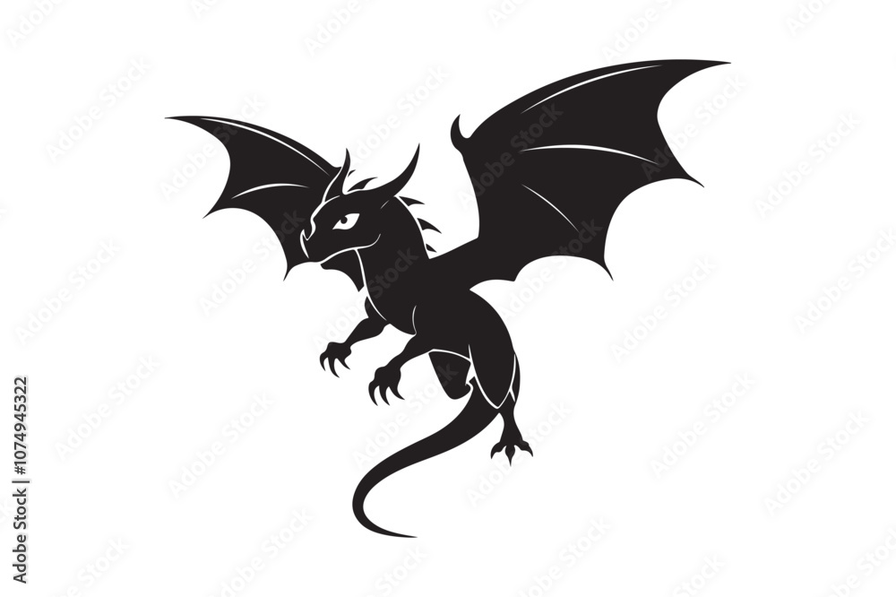 Naklejka premium Dragon Silhouette vector illustration, Dragon Silhouette, Dragon Silhouette PNG 