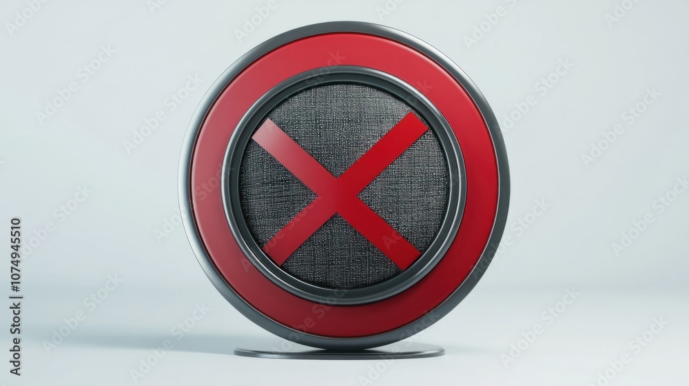 No loud noise 3D prohibition sign with crossed-out speaker, isolated on white, symbolizing quiet zones No loud noise 3D prohibition sign with crossed-out speaker, isolated on white, symbolizing quiet zones