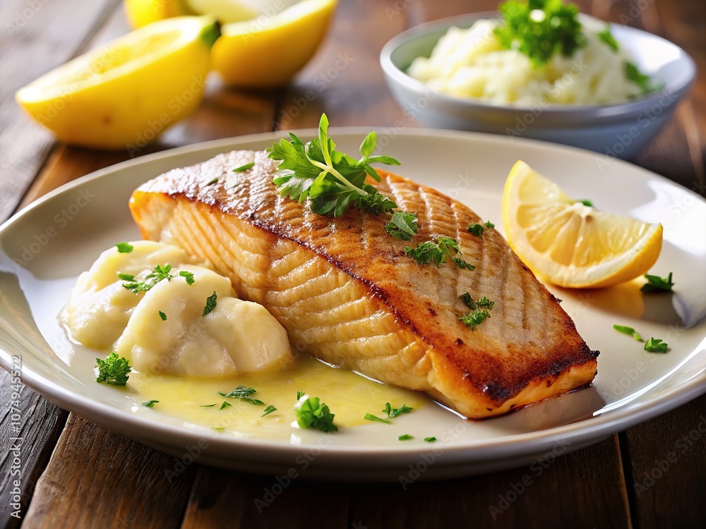 Grilled trout, sautéed mashed potatoes, lemon zest sauce. Simple perfection. Grilled trout, sautéed mashed potatoes, lemon zest sauce. Simple perfection.