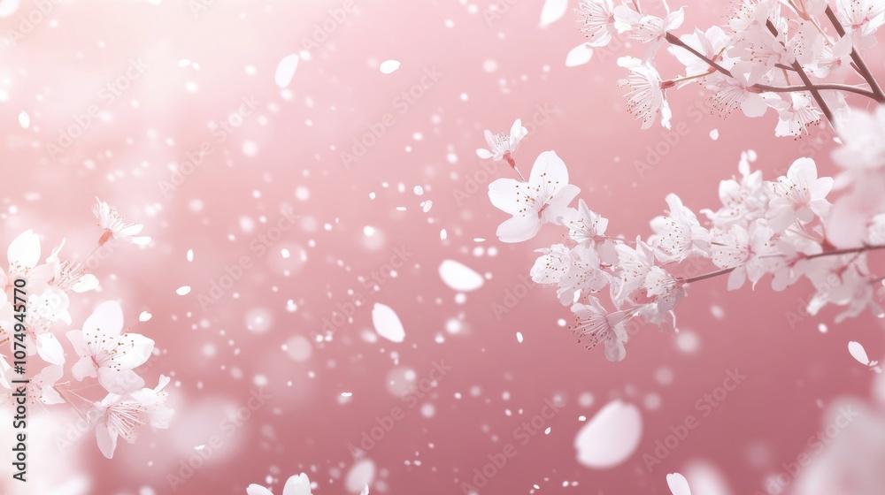 Soft pastel pink background adorned with delicate cherry blossoms in full bloom creating a serene and tranquil atmosphere Soft pastel pink background adorned with delicate cherry blossoms in full bloom creating a serene and tranquil atmosphere