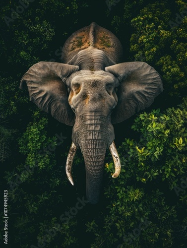 Elephant with tusks in natural habitat. photo