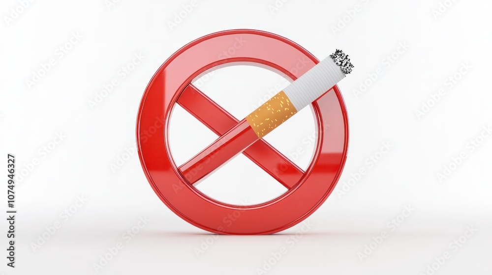 No smoking 3D prohibition sign with crossed-out cigarette icon, isolated on white background No smoking 3D prohibition sign with crossed-out cigarette icon, isolated on white background
