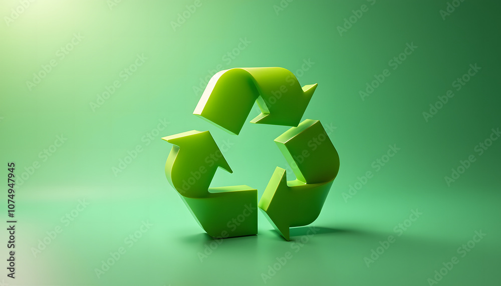Bold green recycling symbol against soft green background Bold green recycling symbol against soft green background