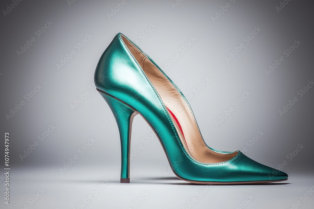 Obraz premium A sleek, high-heeled shoe in a vibrant teal color, showcasing elegance and style.