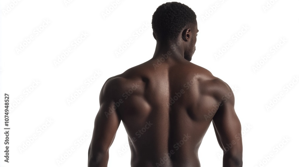 Fototapeta premium Fit male body with defined back muscles, showcasing strength and physique.