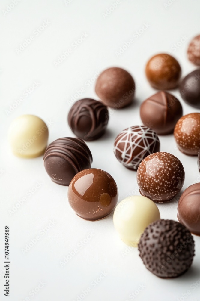 A collection of chocolate truffles with different flavors, shapes, and colors. Perfect for gifting or indulging in a sweet treat. A collection of chocolate truffles with different flavors, shapes, and colors. Perfect for gifting or indulging in a sweet treat.
