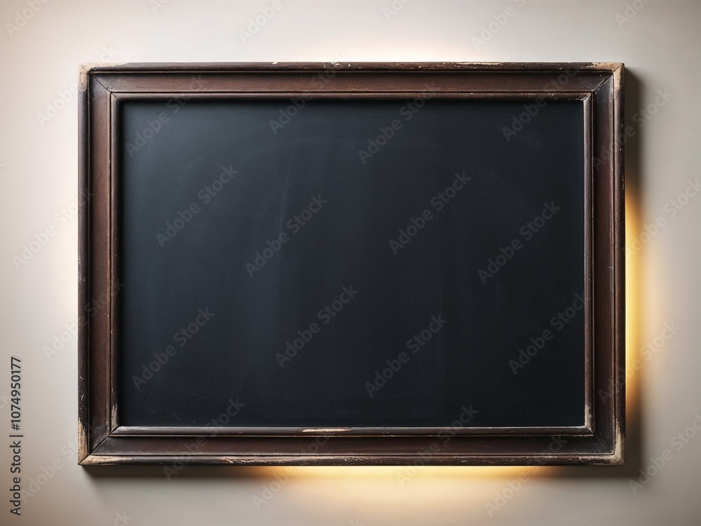 blank chalkboard with wooden frame on clean white wall