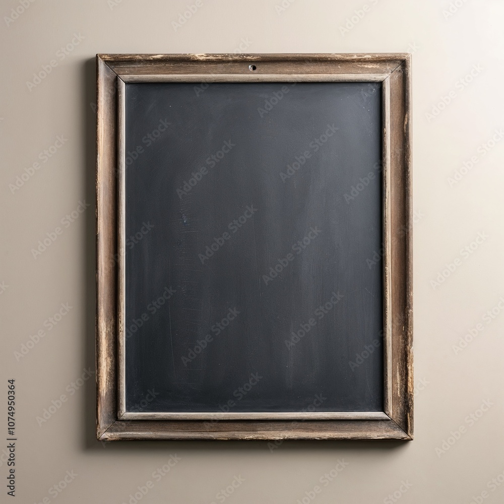Fototapeta premium blank chalkboard with wooden frame on clean white wall