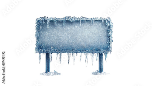 Frozen Sign with Icicles and Snowy Surroundings