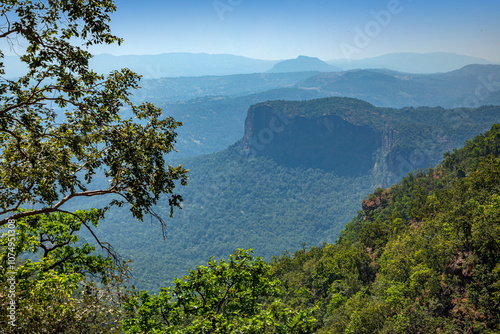 Beautiful view of satpura mountain range, View from Chouragarh Lord Shiva temple, Pachmarhi, Madhya Pradesh, India. photo