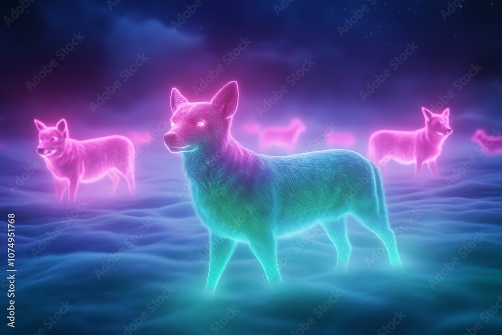 Fototapeta premium Neon Wolf in Clouds.