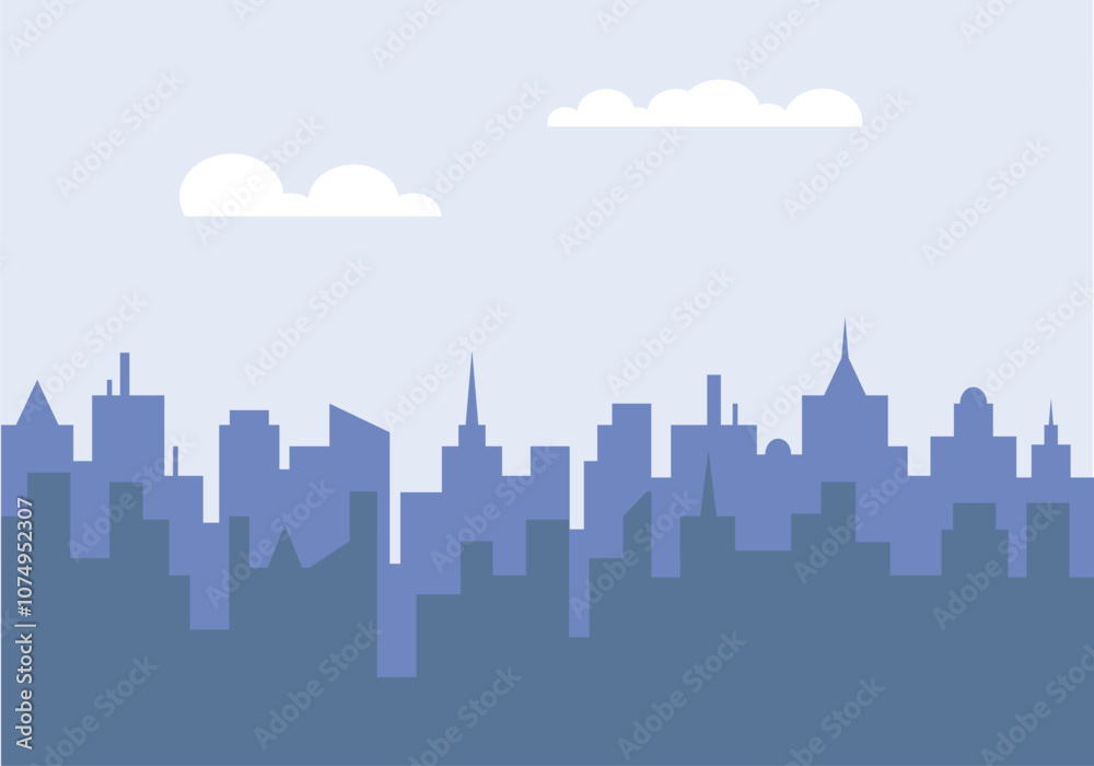 Fototapeta premium Cityscape with buildings and parkland. 2d Cartoon City Background with buildings. City illustration wallpaper. 