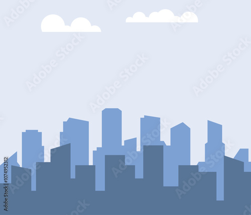 Cityscape with buildings and parkland. 2d Cartoon City Background with buildings. City illustration wallpaper.	