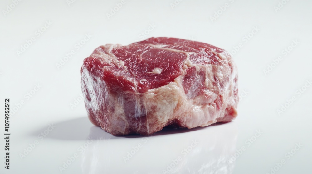 Obraz premium Slices of beef frozen and ready for freezing or sale.