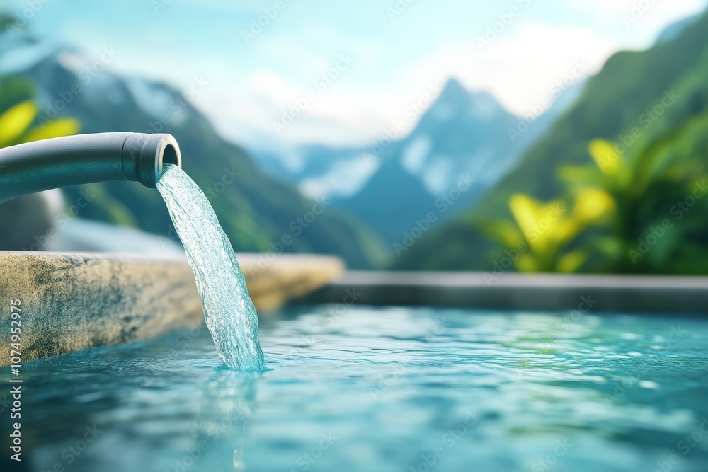 Fototapeta premium Water Fountain in Mountain Landscape.